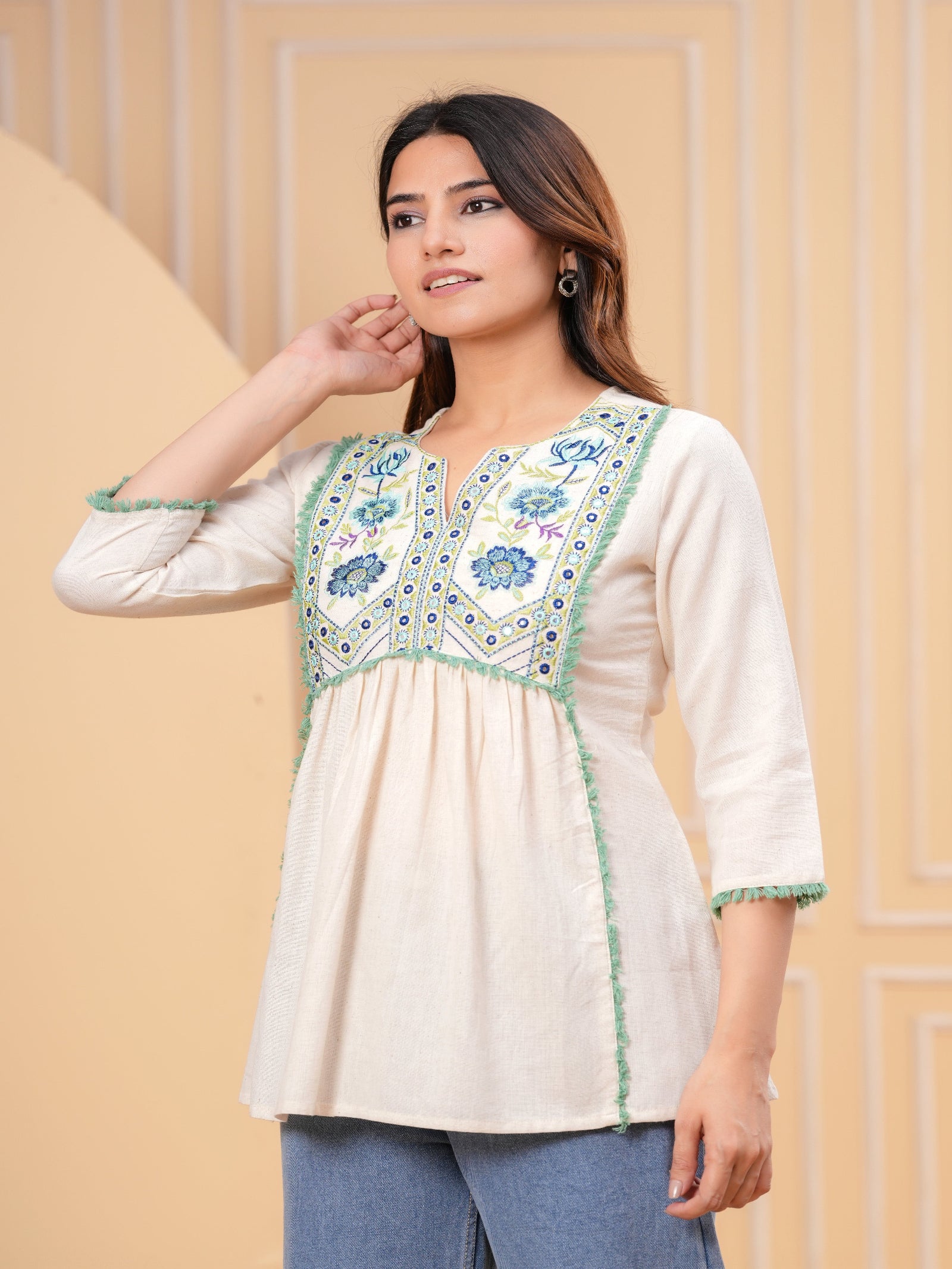 Maluka Women Off white Cotton Flex Top