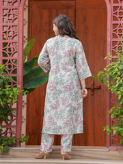 Maluka Women’s Green & Pink Floral Modal Chanderi Kurta Set