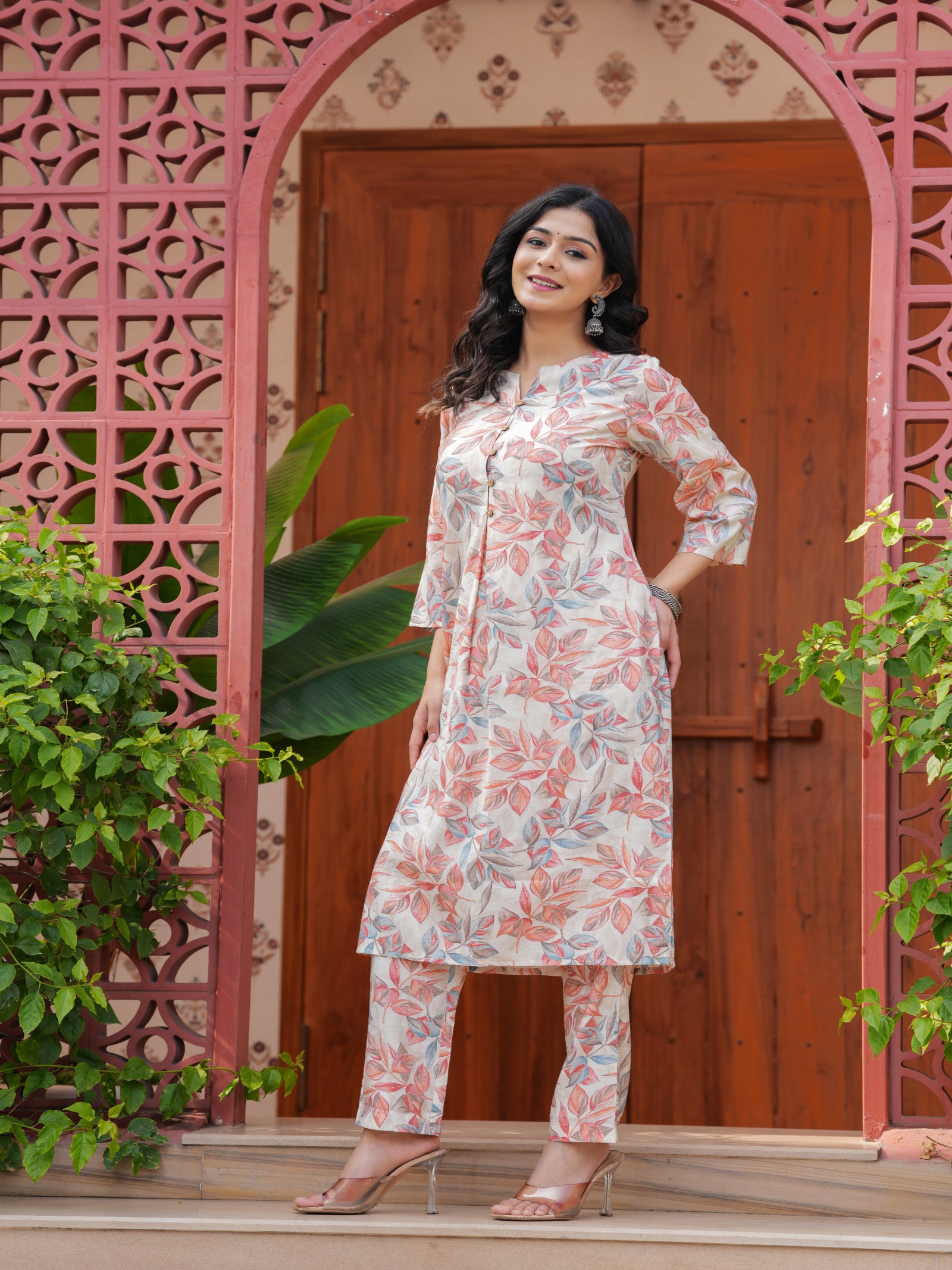 Maluka Women’s Green & Pink Floral Modal Chanderi Kurta Set