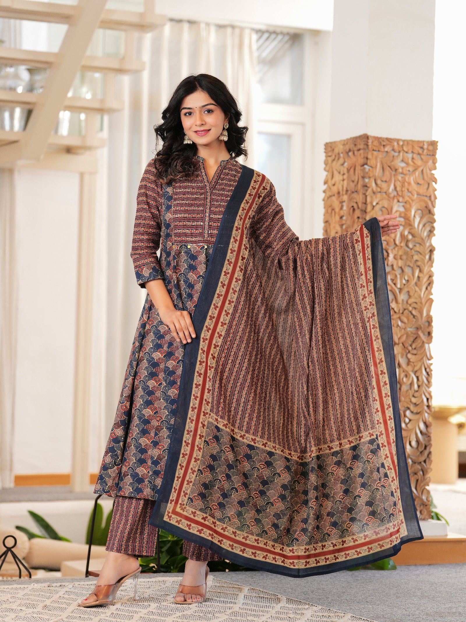 Maluka Women Cotton Printed Kurta Pant With Dupatta Set