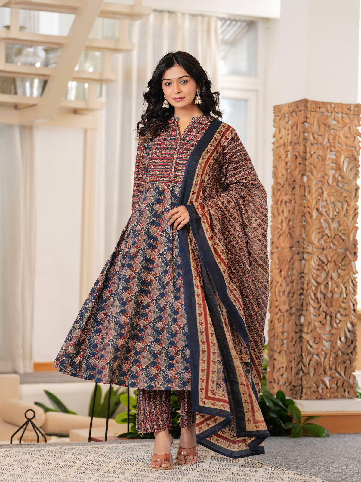 Maluka Women Cotton Printed Kurta Pant With Dupatta Set