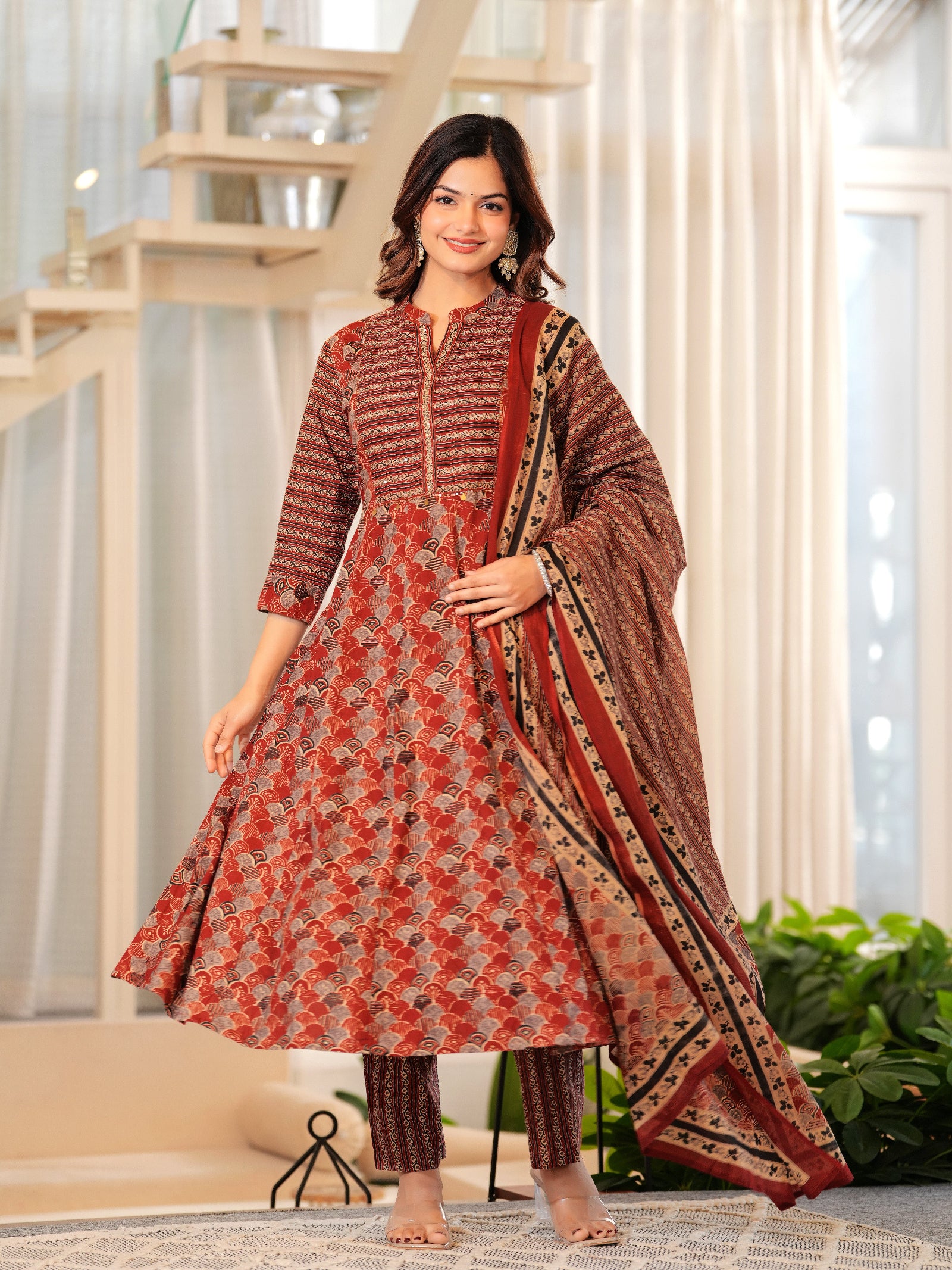 Maluka Women Cotton Floral Printed Kurta Pant With Dupatta Set