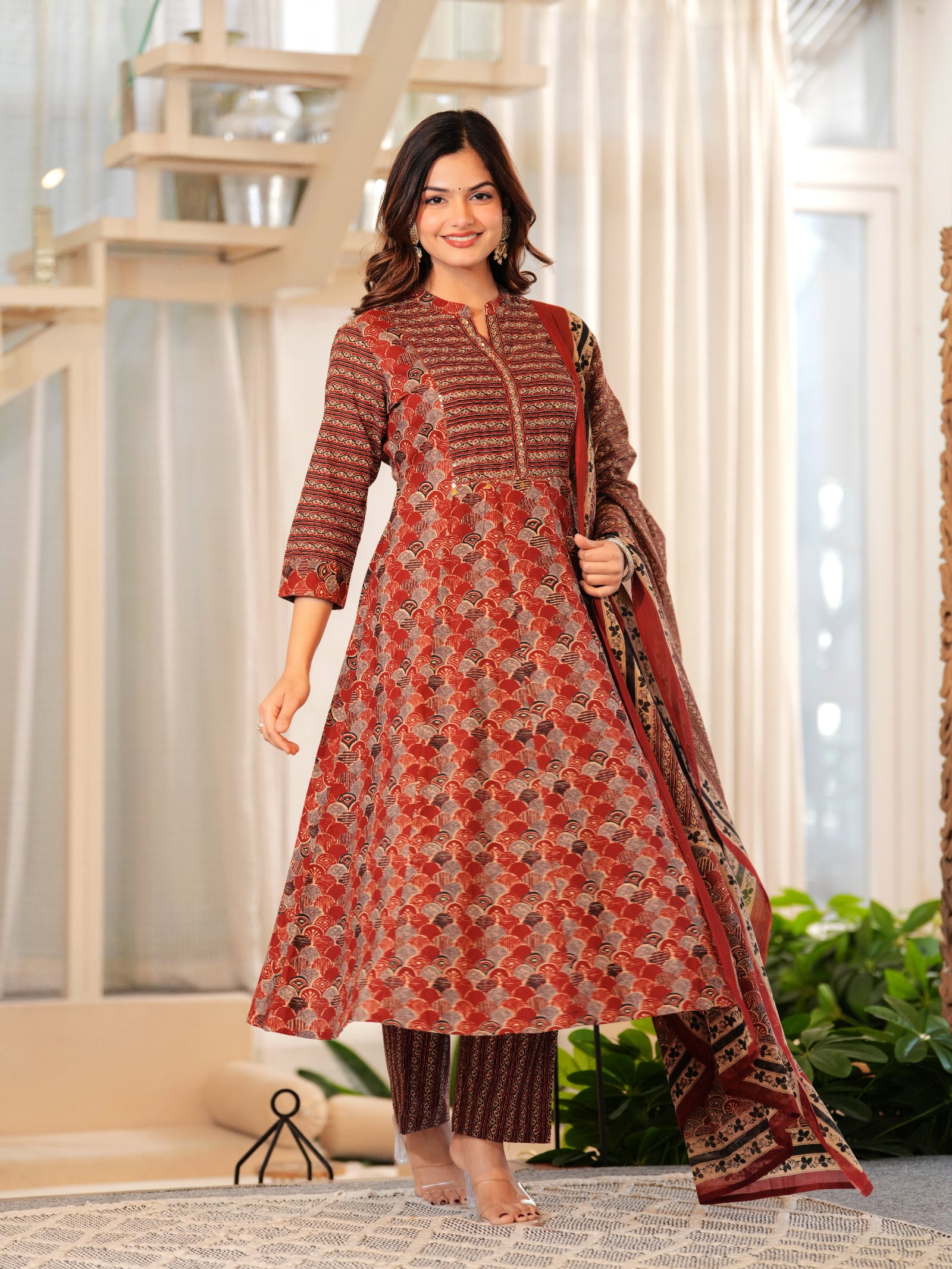 Maluka Women Cotton Floral Printed Kurta Pant With Dupatta Set