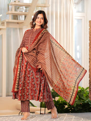 Maluka Women Cotton Floral Printed Kurta Pant With Dupatta Set