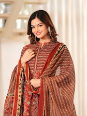 Maluka Women Cotton Floral Printed Kurta Pant With Dupatta Set