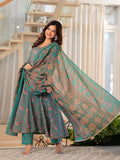 Maluka Women Grey Cotton  Printed Kurta Pant Dupatta Set
