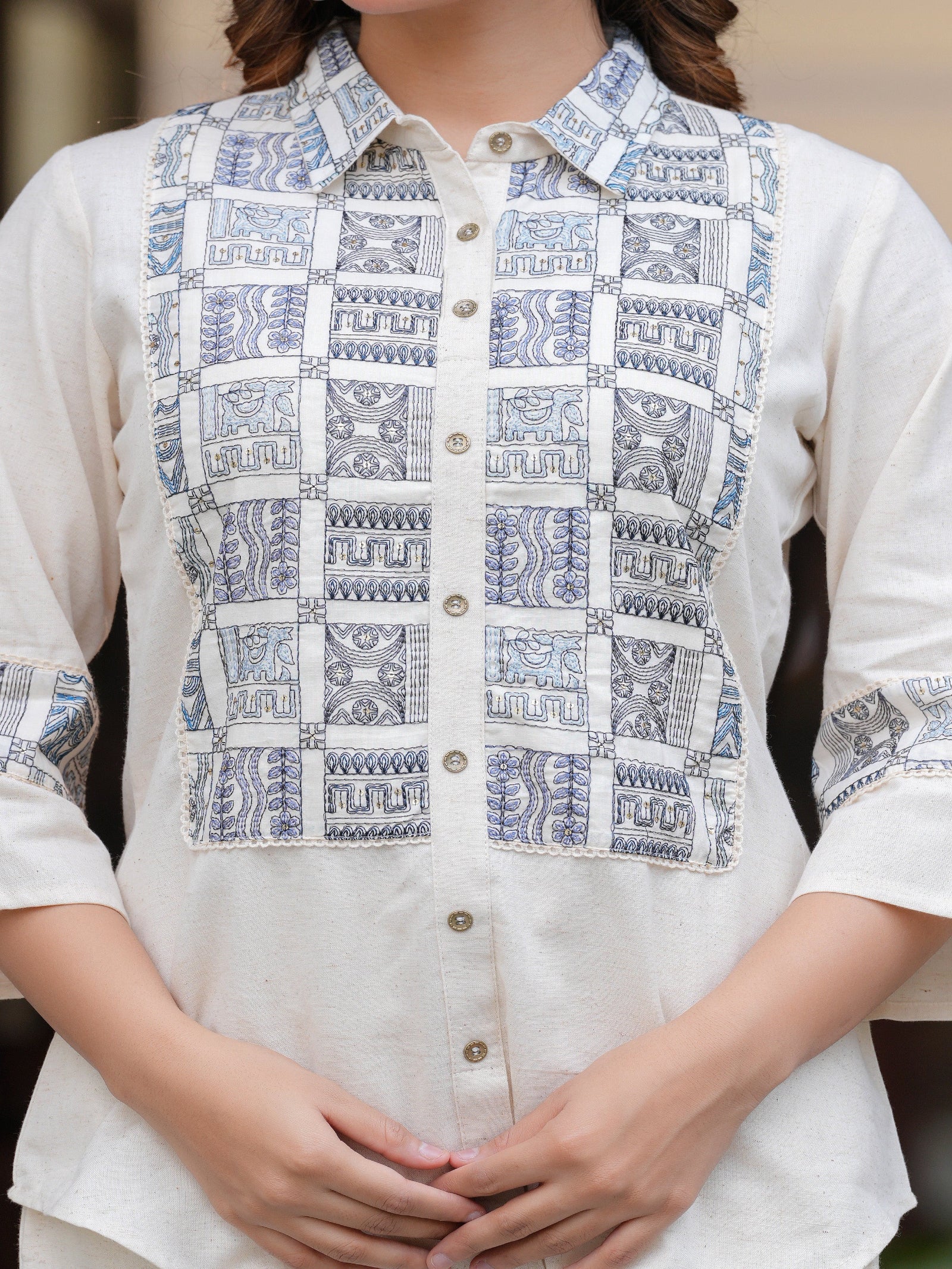 Maluka Women Cotton Flex Embroidery Off-White Co-Ord Set
