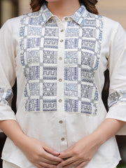 Maluka Women Cotton Flex Embroidery Off-White Co-Ord Set