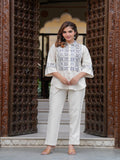 Maluka Women Cotton Flex Embroidery Off-White Co-Ord Set