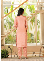 Maluka Women Peach Maslin Printed Kurta Pant Duptta set