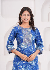 Maluka Women Cotton Printed Kurta Pant Set