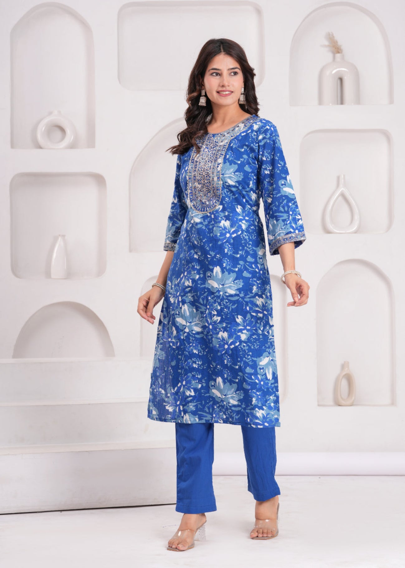 Maluka Women Cotton Printed Kurta Pant Set