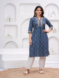 Maluka Women Blue Cotton Printed Kurta Set