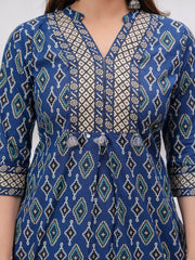 Maluka Women Blue Cotton Printed Kurta Set
