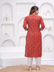 Maluka Women Maroon Cotton Printed Kurta Set.