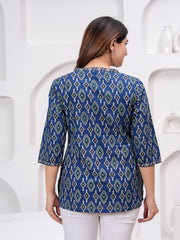 Maluka Women Blue Cotton Printed Top