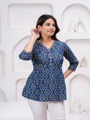 Maluka Women Blue Cotton Printed Top