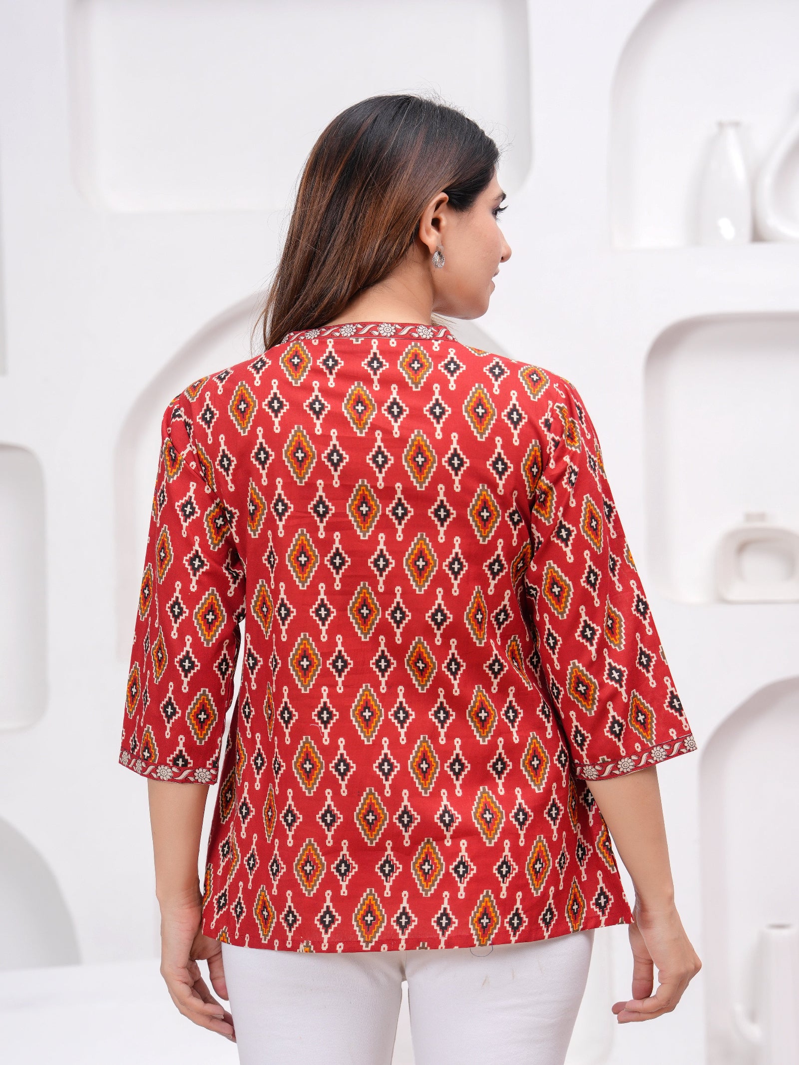Maluka Women Maroon Cotton Printed Top