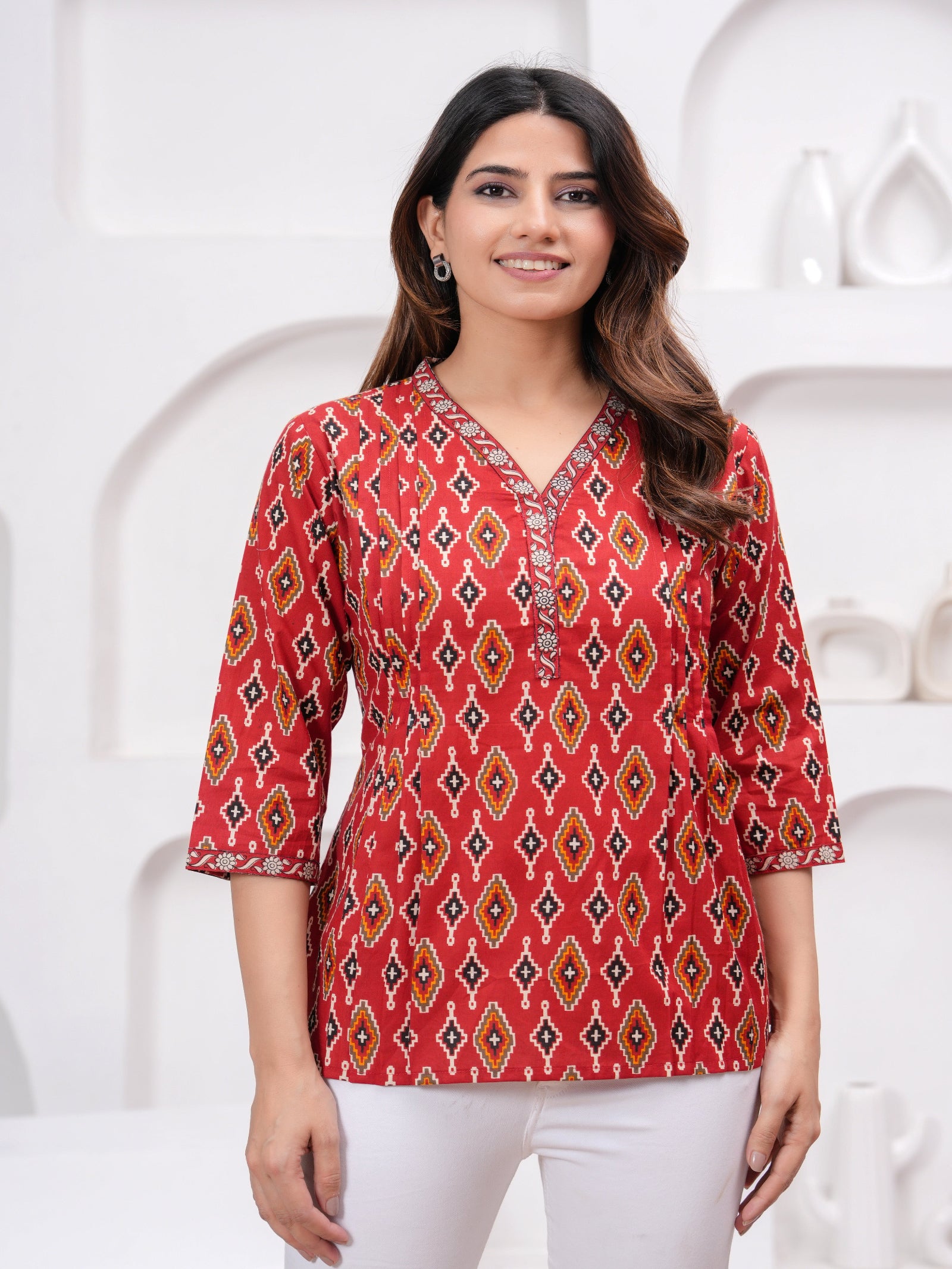 Maluka Women Maroon Cotton Printed Top