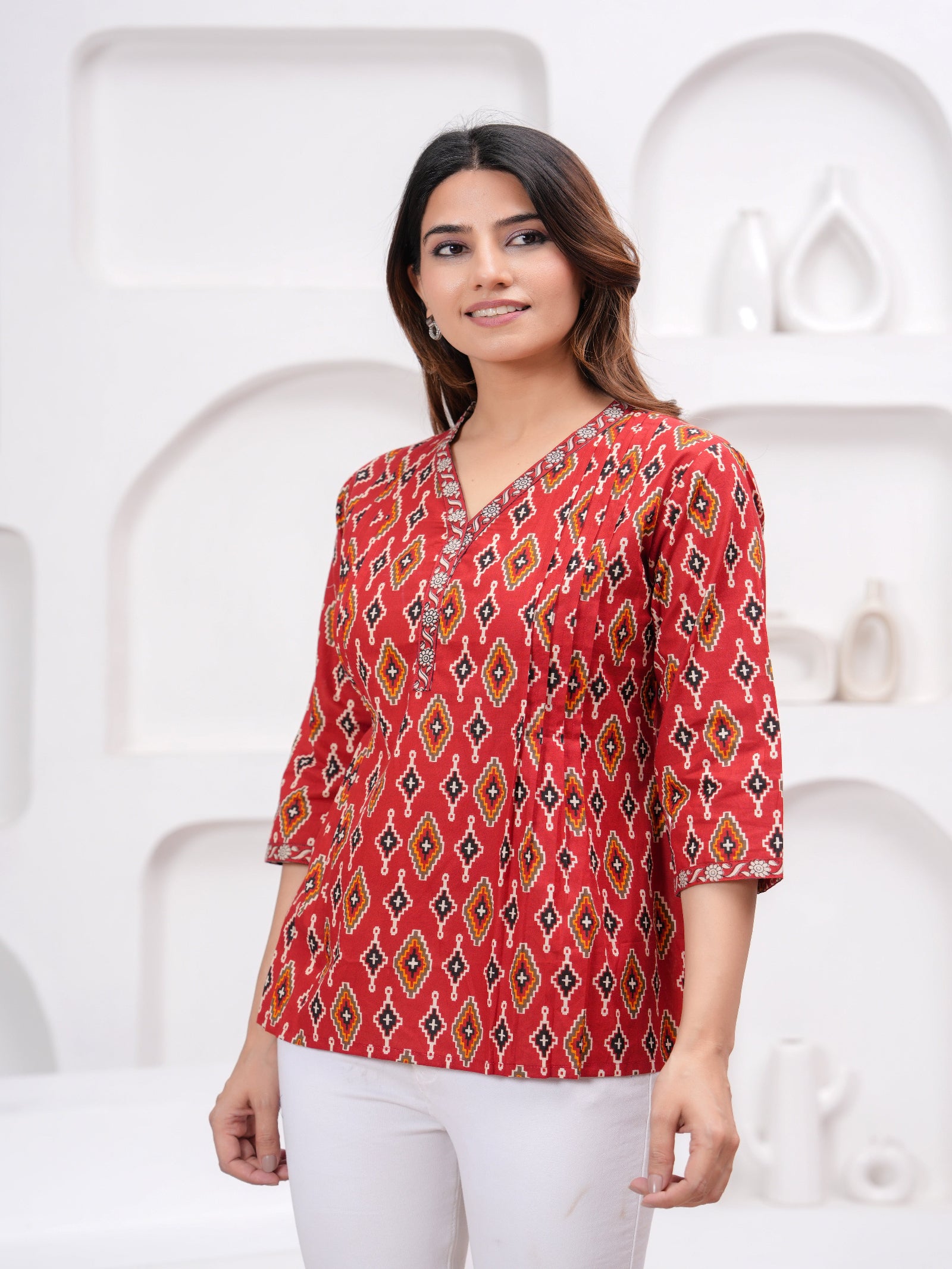 Maluka Women Maroon Cotton Printed Top