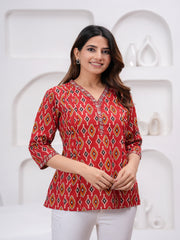Maluka Women Maroon Cotton Printed Top