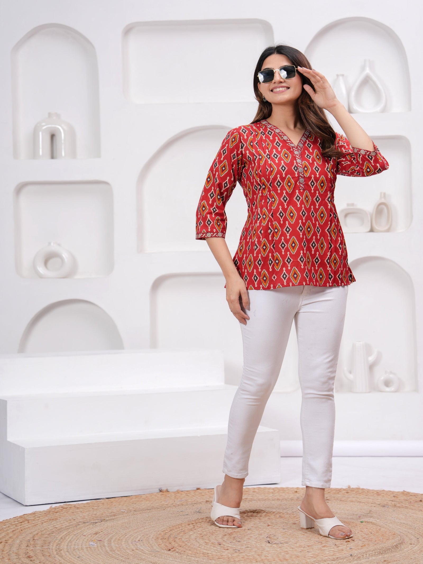 Maluka Women Maroon Cotton Printed Top