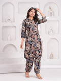 Maluka Women Black Rayon Printed Foil Kurta Pant Set