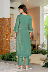 Maluka Women Green Modal Chanderi Kurta Pant Duptta Set