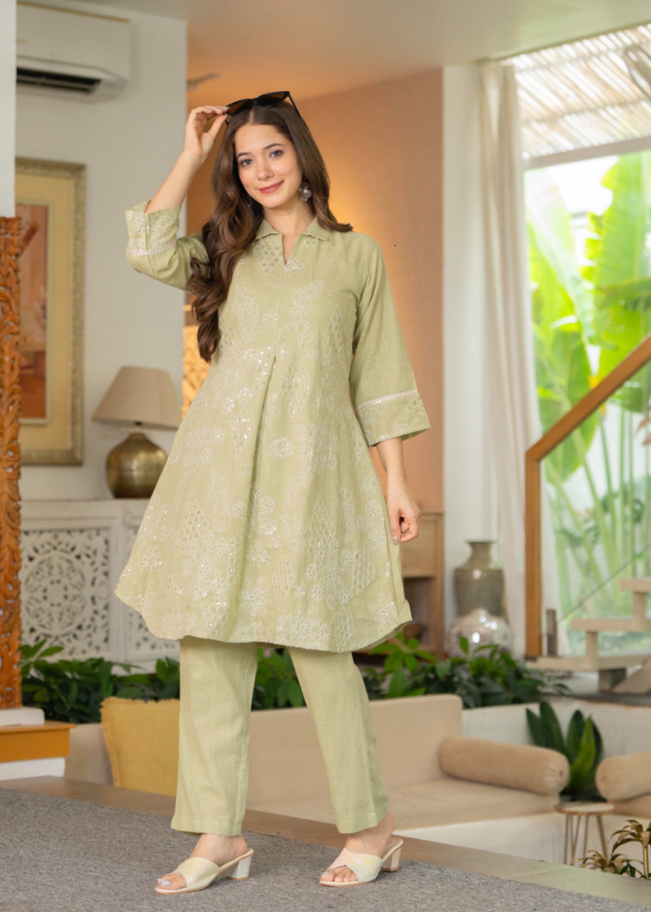 Maluka Women Cotton Emb. Kurta Pant Set