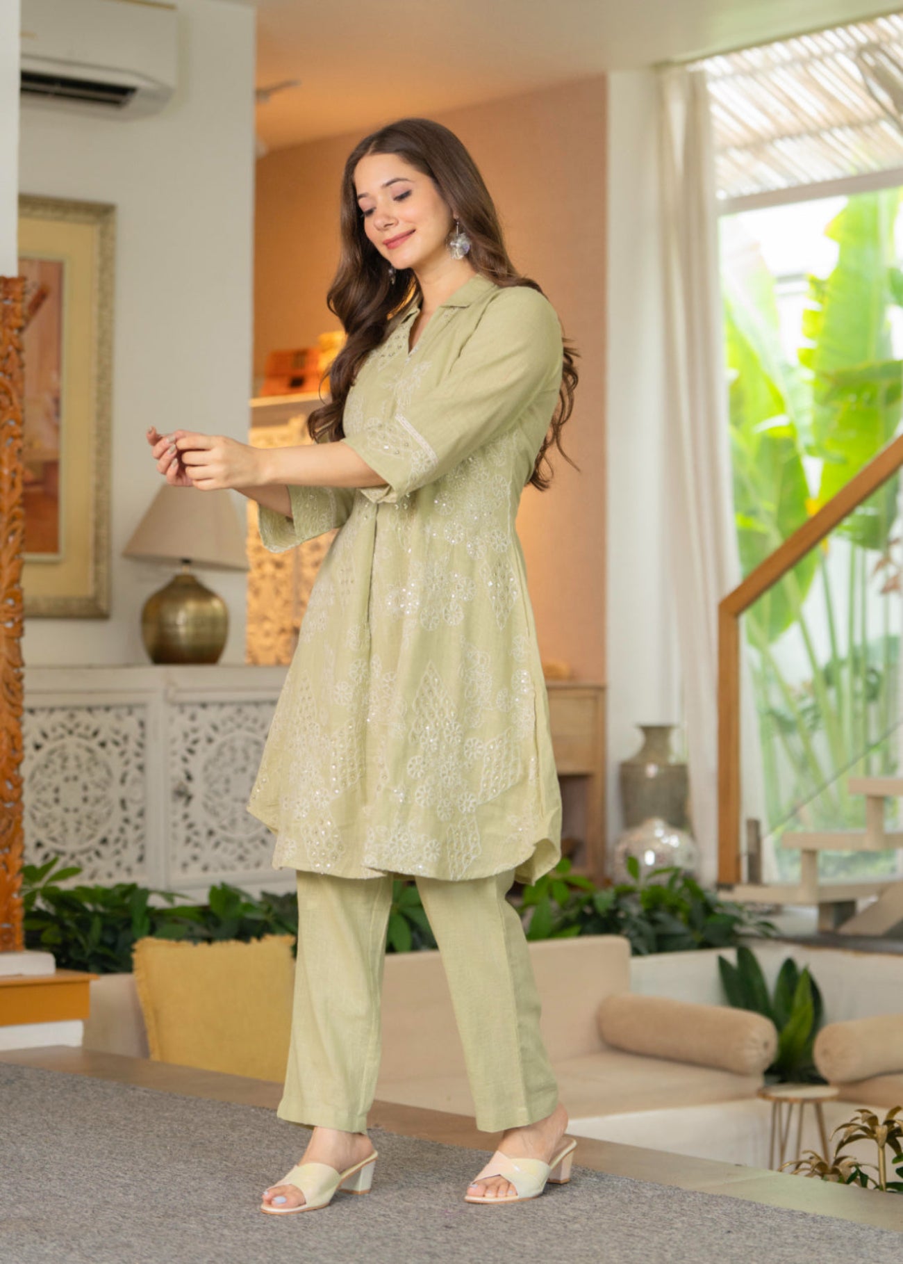Maluka Women Cotton Emb. Kurta Pant Set