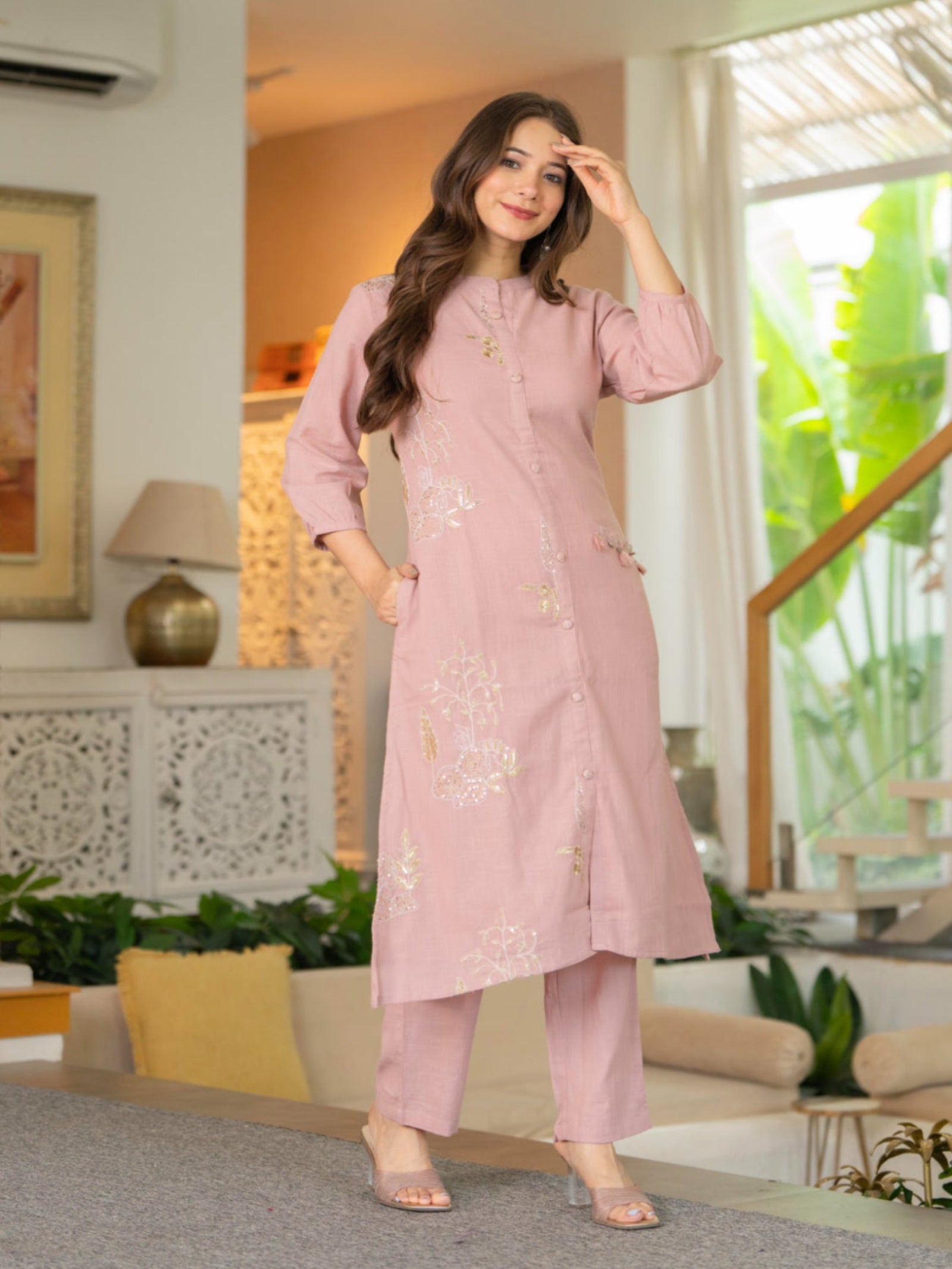 Maluka Women Cotton Emb. Kurta Pant Set