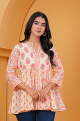 Maluka Women Cotton Pink Floral Printed Top