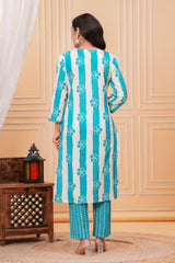 Maluka Women Cotton Floral Printed Kurta Pant Duptta Set