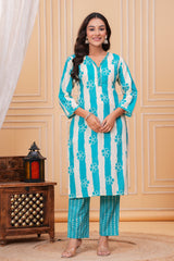 Maluka Women Cotton Floral Printed Kurta Pant Duptta Set