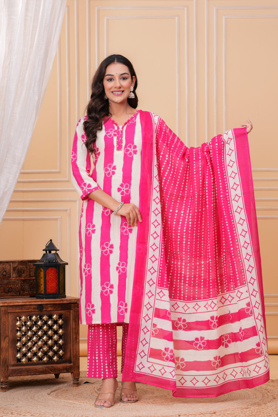 Maluka Women Cotton Floral Printed Kurta Pant Duptta Set