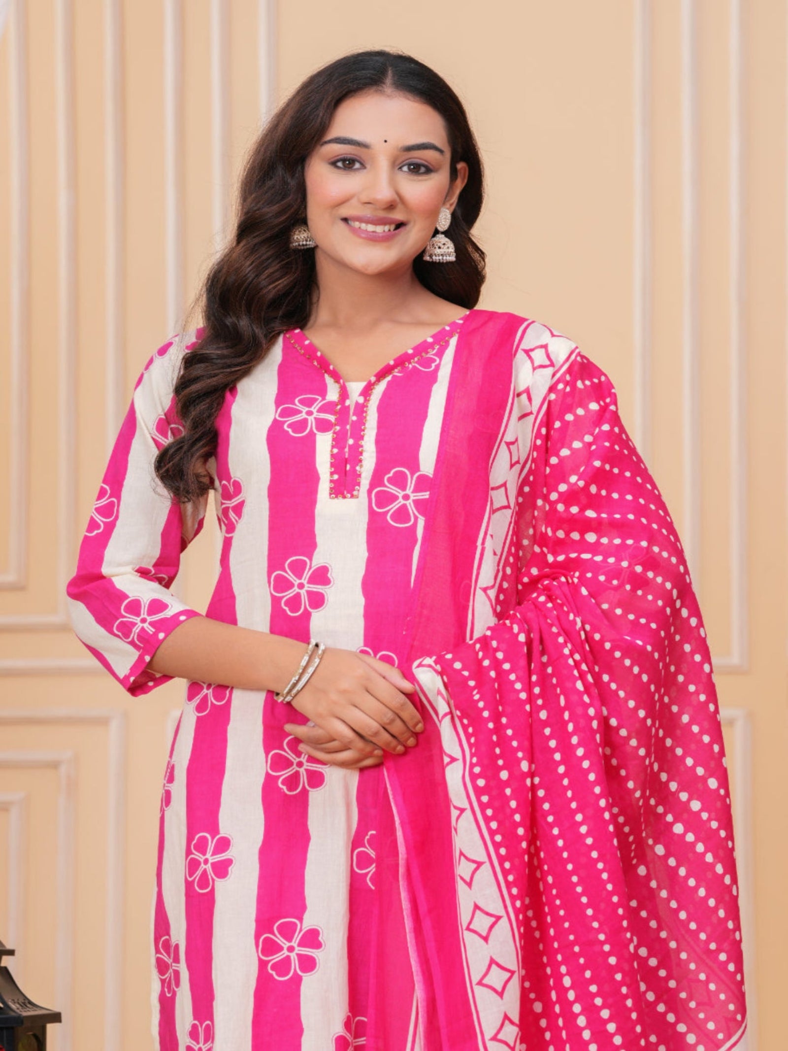 Maluka Women Cotton Floral Printed Kurta Pant Duptta Set