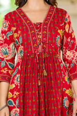 Maluka Women Red Cotton Kurta Pant Duptta Set