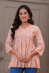 Maluka Women Reyon Peach Floral Printed Top