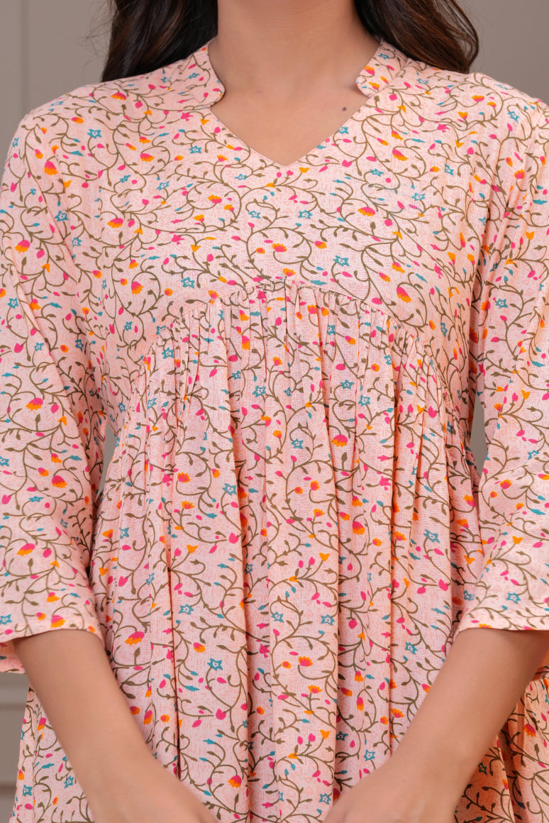 Maluka Women Reyon Peach Floral Printed Top