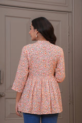 Maluka Women Reyon Peach Floral Printed Top