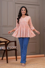 Maluka Women Reyon Peach Floral Printed Top