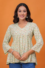 Maluka Women Reyon Green Floral Printed Top