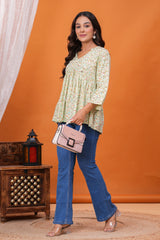 Maluka Women Reyon Green Floral Printed Top