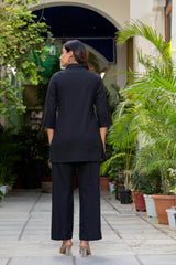 Maluka Women Cotton Black Top Pant Co-ord Set