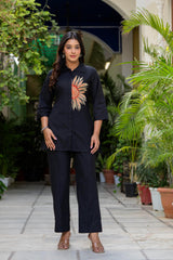 Maluka Women Cotton Black Top Pant Co-ord Set