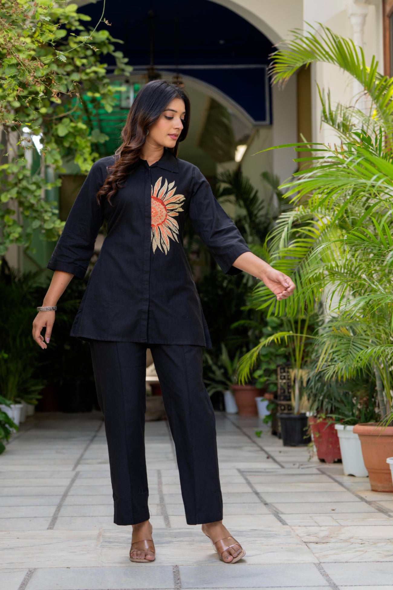 Maluka Women Cotton Black Top Pant Co-ord Set