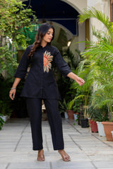 Maluka Women Cotton Black Top Pant Co-ord Set