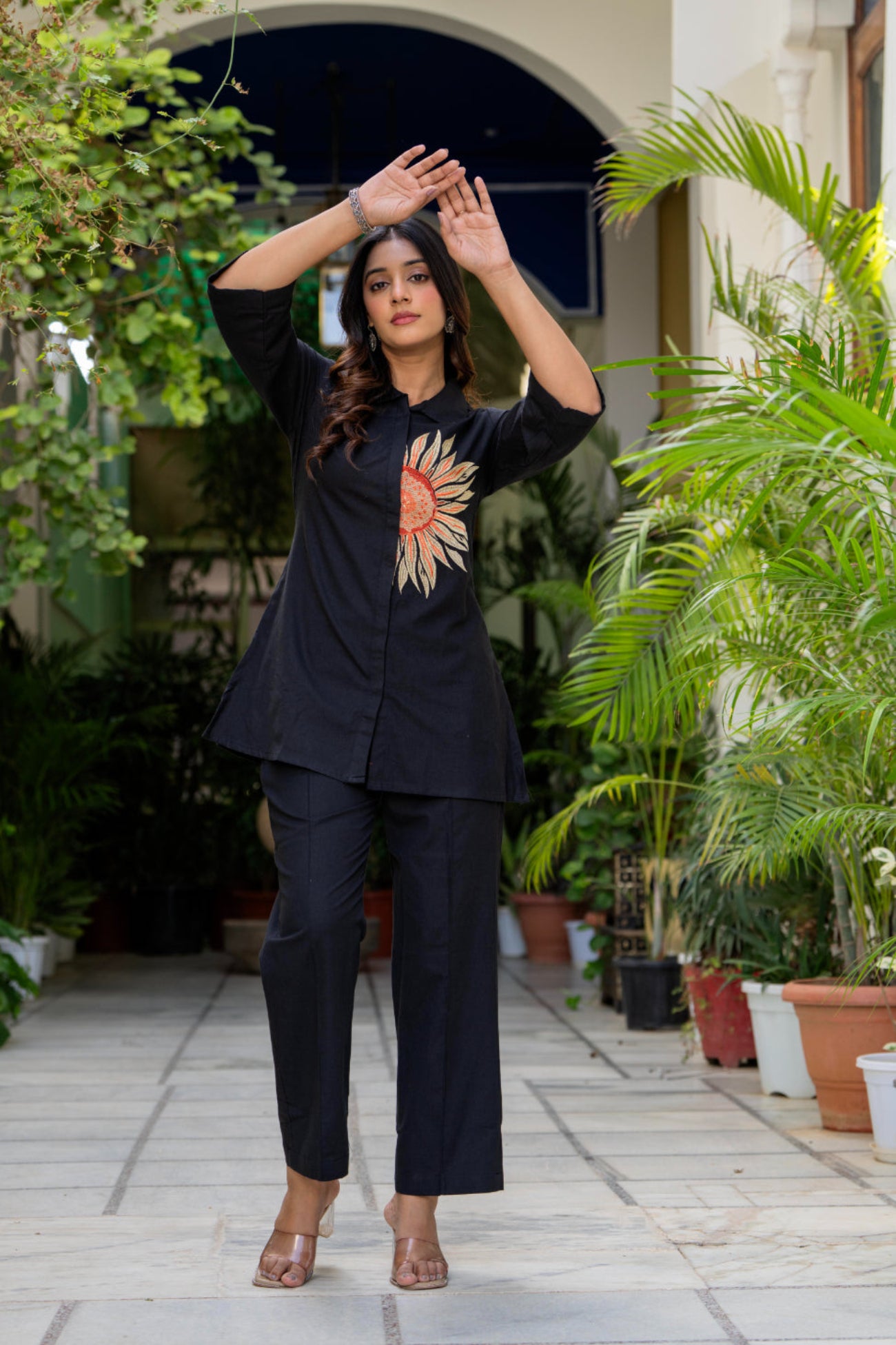 Maluka Women Cotton Black Top Pant Co-ord Set