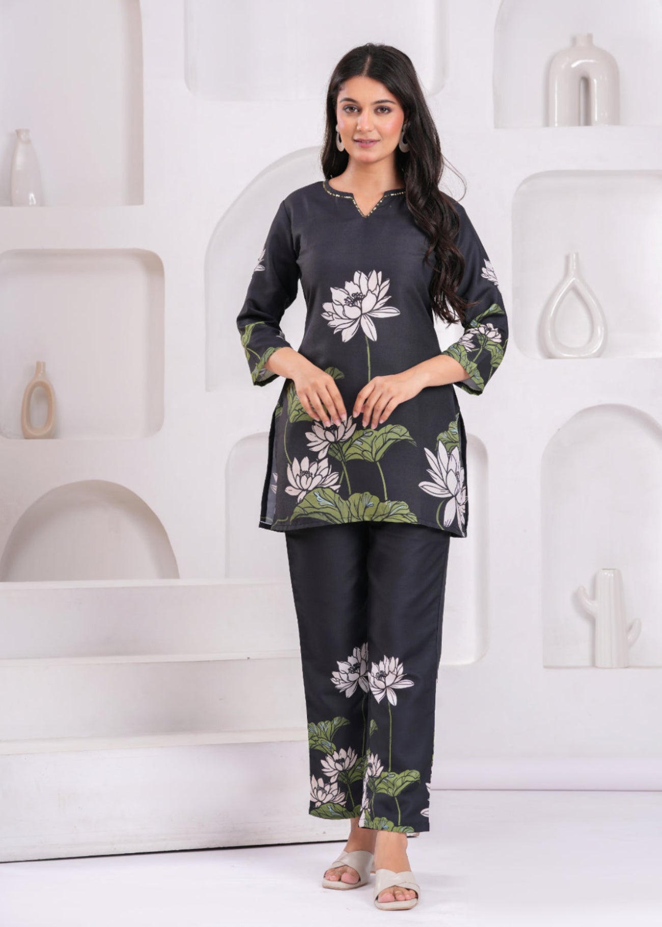 Maluka Women Cotton Printed Top Pant Co-ord Set
