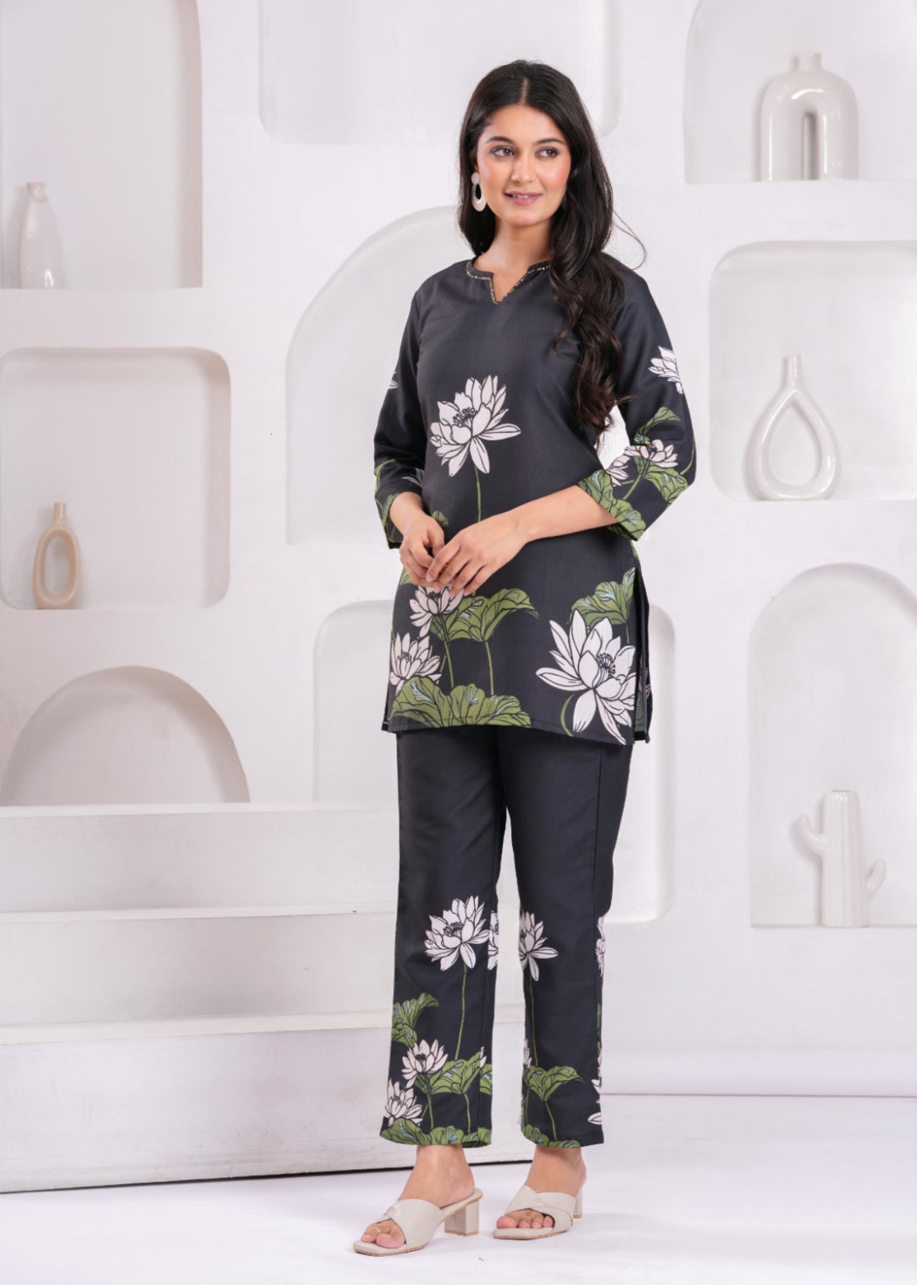 Maluka Women Cotton Printed Top Pant Co-ord Set